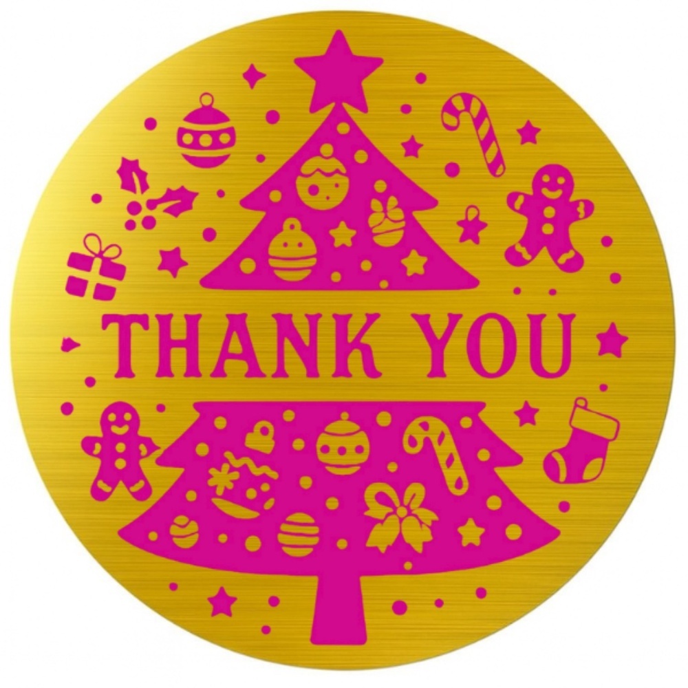 Gold Christmas Thank You Stickers • Holiday Packaging Labels • 2 Inch Round